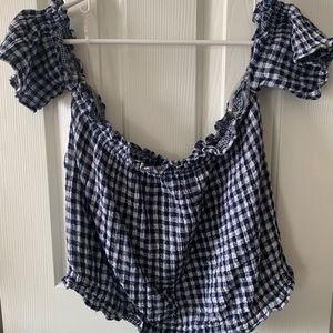 AE gingham off the shoulder top